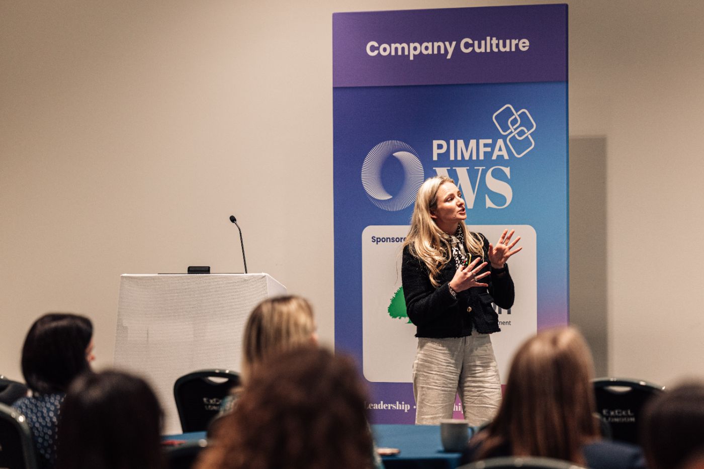 Kate La Trobe speaking at a PIMFA event