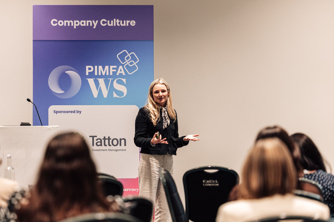 Kate La Trobe speaking at a PIMFA event